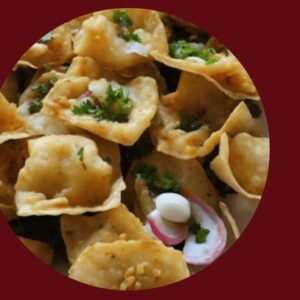 Crispy Papri Chaat with yogurt, Indian street food, Okotoks.